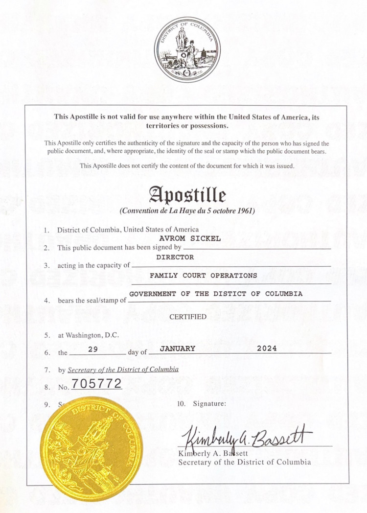 apostille District of Columbia