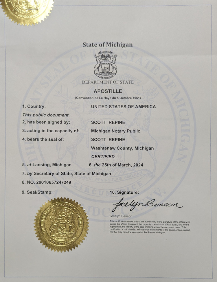 apostille Michigan